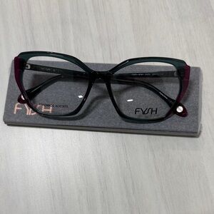 Two-Tone Green & Pink Cat-Eye Acetate Glasses fysh 3741